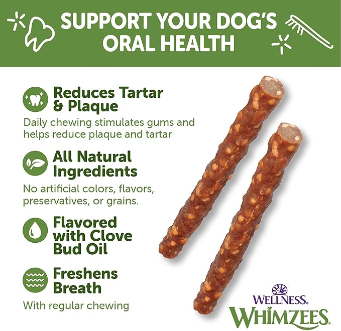Whimzees Wellness Veggie Sausage Dog Dental Treats, Large Size Stick, (7 Count)