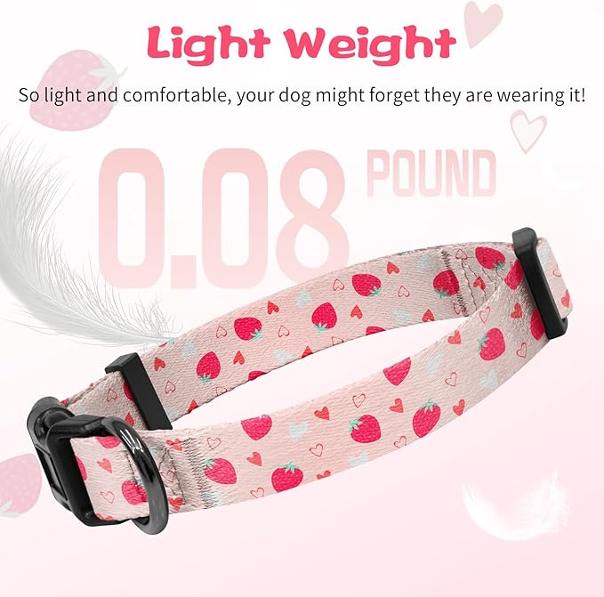 Kazazoo Dog Collar Cute and Soft Nylon Puppy Collar Girl, Adjustable Dog Collars for Small Medium Dogs, Strawberry-M