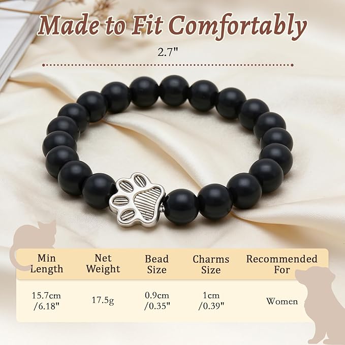 Dog Memorial Bracelet – Adjustable Pet Keepsake with Paw & Heart Charm, Sympathy & Remembrance Gift for Dog Loss, Cat & Pet Bereavement, Matte