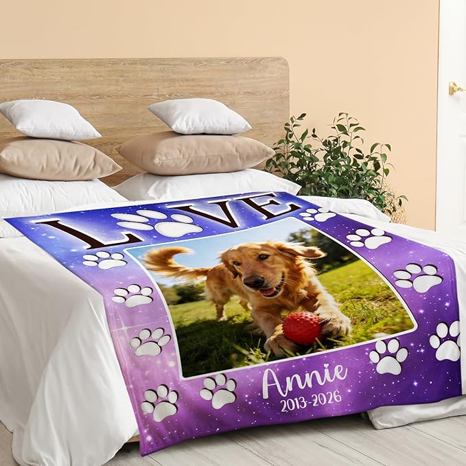 Dog Memorial Gifts for Loss of Dogs, Custom Pet Memorial Blanket Gifts, Personalized Dog Blanket with Picture Name, Loss of Pet Sympathy Gift, Dog Passing Away Bereavement Gifts, Cat Memory Gifts