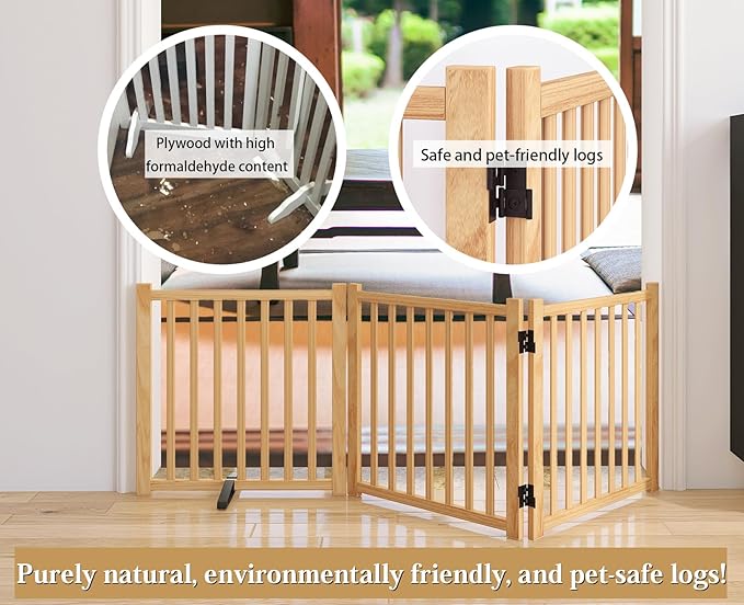 Solid Wood Freestanding Pet Gate,Nature Wood Dog Gates for Doorways The House,Pet Gate for Stairs,Freestanding Indoor Gate Safety Fence,23" Height-3 Panels