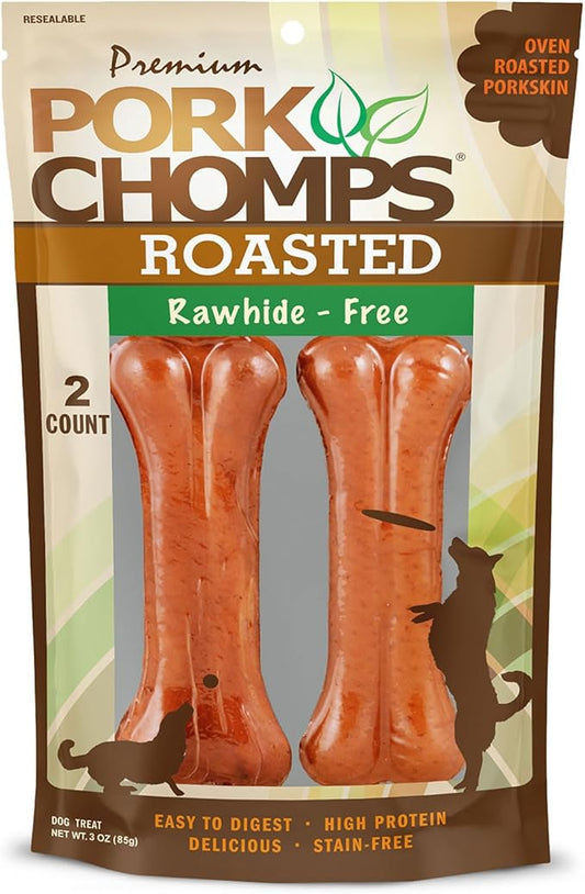 Pork Chomps Roasted Pressed Pork Skin Dog Chews, 4.5-inch Bone, 2 Count