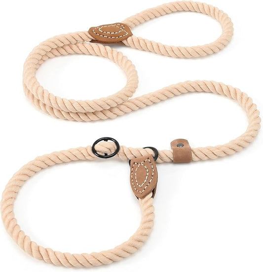 Mile High Life Slip Leads for Dogs | Heavy Duty Dog Training Leash | 5 Feet No Pull Slip Leashes w Leather Tip | Braided Rope Lead for Dogs Outside