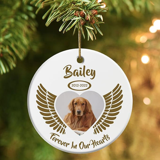 Bemaystar Personalized Dog Memorial Christmas Ornaments Dog Memorial Gifts, Ceramic Pet Memorial gifts, in Memory of Pet Sympathy Gifts for Loss of Dog Cat Pet Christmas Tree Decorations
