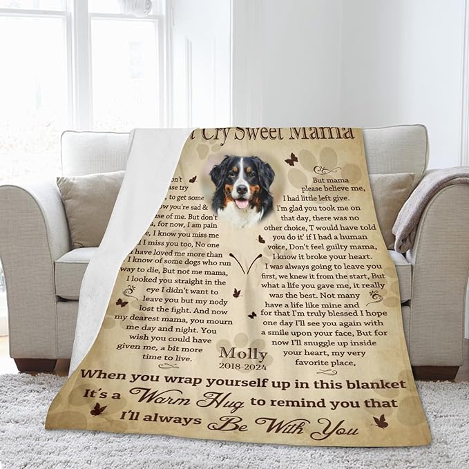 Personalized Dog Memorial Blanket with Photo:Made in USA,Custom Pet Memorial Gifts for Loss of Dog,Cat,Pet,Sympathy Bereavement for Loss of Pets