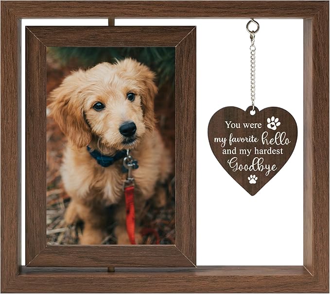 Dog Memorial Gifts for Loss of Dogs, Pet Memorial Gifts for Dogs, Rotating Wooden Dog Memorial Frame for Photos