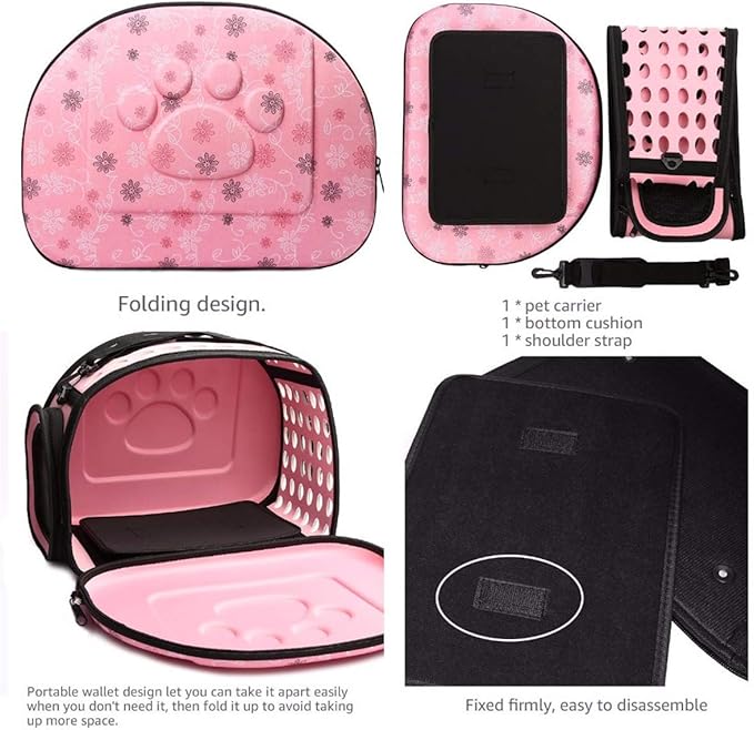 Lofik Travel Outdoor Portable Folding Pet Dog Carrier Cat Carrier Pet Travel Bag Pet Breathable Tote inch Pink