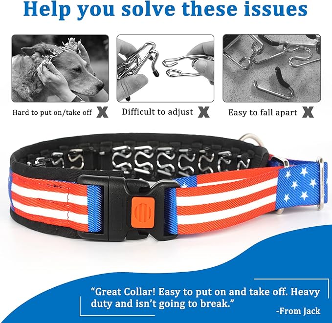 Mayerzon Martingale Prong Collar for Dogs, Patented No Pull Pinch Collar with American Flag and Buckle for Small Medium Large Dogs Training Walking Hunting, Adjustable and Heavy Duty(S, Flag)