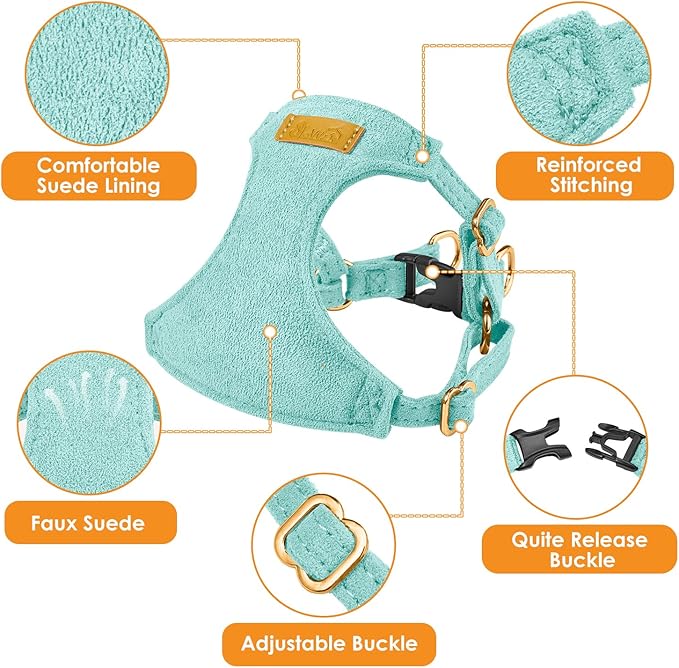 SlowTon Dog Harness Small Sized Dog - Soft XXS Dog Harness and Leash Set No Pull No Chock, Adjustable Lightweight Puppy Harness for XS Small Medium Dogs Cats (Solid Light Blue, S)