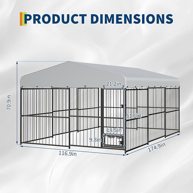 Garvee Dog Kennel Outdoor with Waterproof Canopy, Large Dog House with Feeding Doors, Large Dog Kennel Outdoor for Garden Backyard Courtyard（10×15×7FT）