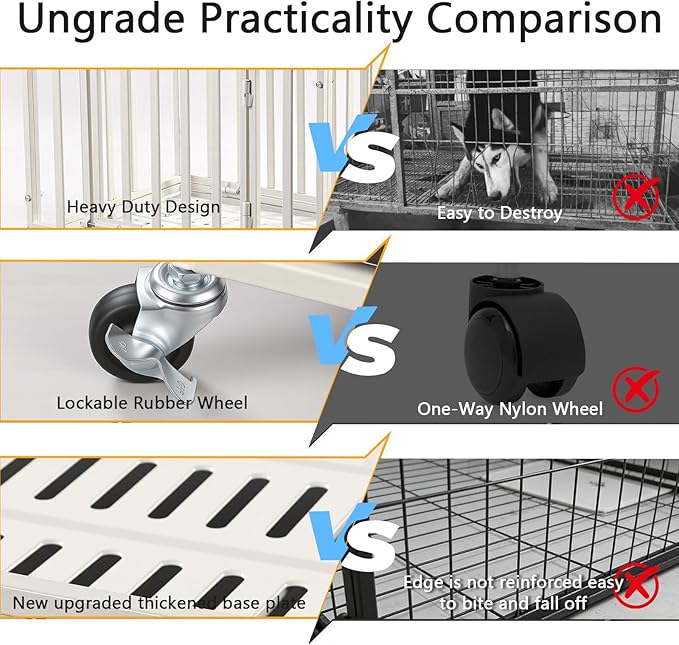 24 Inch Heavy Duty Dog Crate Cage Escape Proof Steel Kennel for High Anxiety Dogs with Sturdy Locks and Removable Tray, Small Dog Crate, White