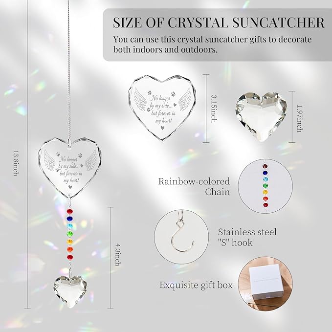 Pet Memorial Gifts for Dogs Cats - No Longer by My Side Crystal Suncatcher with Angel Wings, Pet Loss, Pet Sympathy, Sympathy Gifts for Loss of Pet, Thoughtful Dogs and Cats Remembrance, Bereavemen
