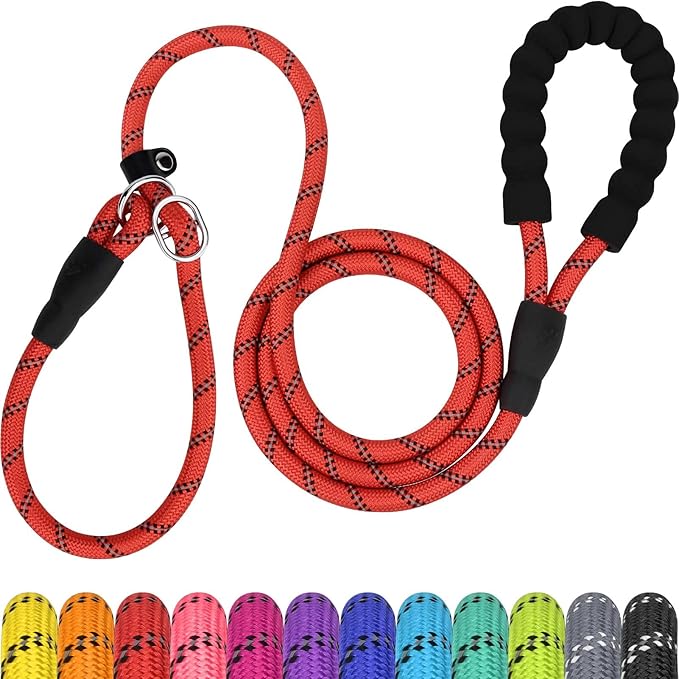 TagME Slip Leads for Dogs that Pull, 6 FT No-Pull Training Leash with Lock, Escape-Proof Design, Reflective & Padded Handle for Small Dogs, Red