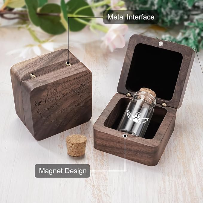 SOITIS Small Pet for Dogs Cats Urns for Ashes Wooden Box, Small Glass Urn for Pets Ashes Keepsake, Pet Urns for Ash Funeral Keepsake Urn for Dog Ashes