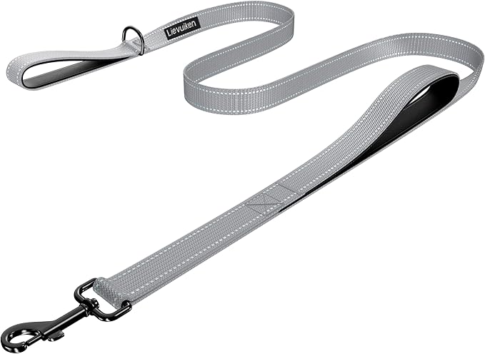 Dog Leash 6ft Long, Double Handle Dog Leash for Safety Control Training, Heavy Duty Dog Leads with Traffic Padded Handles, Reflective Leashes for Small Medium Large Dogs(6ft, Grey)