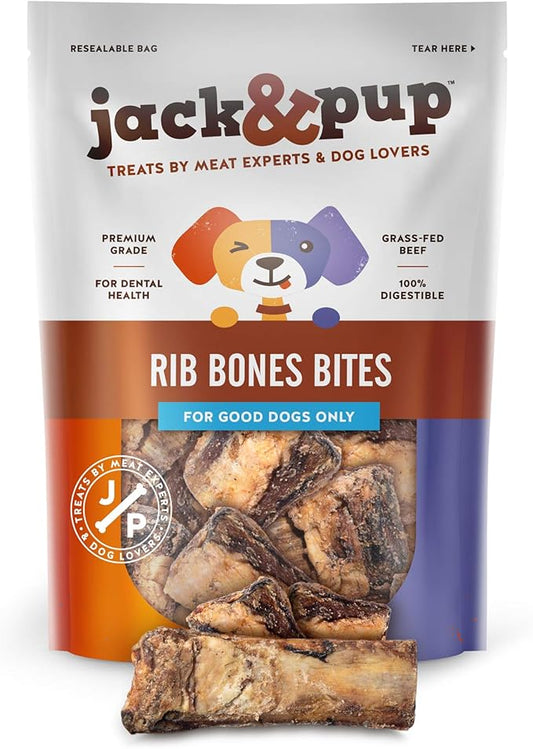 Jack&Pup Rib Bones for Dogs (24 Oz Bag), All Natural Beef Bones for Dogs, Single Ingredient Bone Marrow, Dog Rib Bones Bites