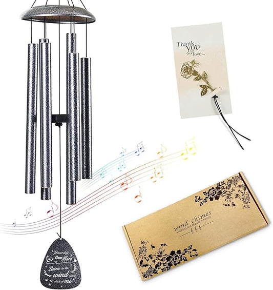 Pet Memorial Wind Chimes - Remembrance and Bereavement Gift for Loss of Dog/Cat with Metal Rose Card, 26" Thicker Aluminum Tubes(0.75") Weatherproof Outdoor Keepsake for Garden