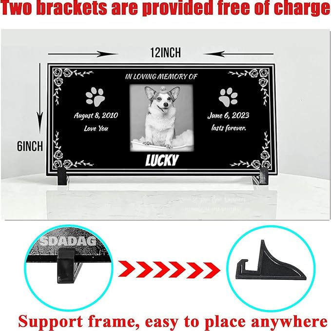 Personalized Pet Memorial Stones for Dog,Cat,Headstone with Photos,Cemetary Markers for Graves,Black Granite Memorial Plaque Outdoor,Custom Sympathy Gift for Lost Loved