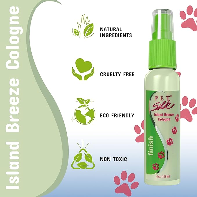 PET SILK Cologne - Pet Odor Eliminator - Dog Perfume & Deodorizer In Between Bath Wash - Clean and Fresh Smelling Fur - Conditioning & Deodorizing Qualities (Island Breeze, 4 oz)