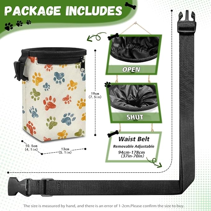 Colorful Paw Puppy Training Pouch 3 Ways to Wear, Hands-Free Design Dog Treat Pouch Pocket Sized Dog Training Treat Pouch Bag Dog Treat Carrier Holder with Waist Belt Shoulder Strap