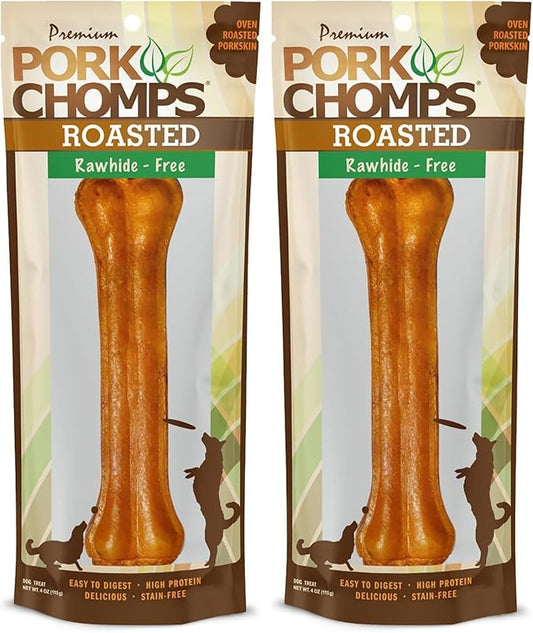 Pork Chomps Roasted Pressed Pork Skin Dog Chew, 7-inch Bone, 1 Count (Pack of 2)