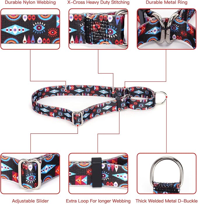 Red Plaid Print Martingale Collar, No-Slip Escape Proof Choke No Pull Soft Nylon Training Dog Collars for Small Medium Large Breed Pet Dogs, M