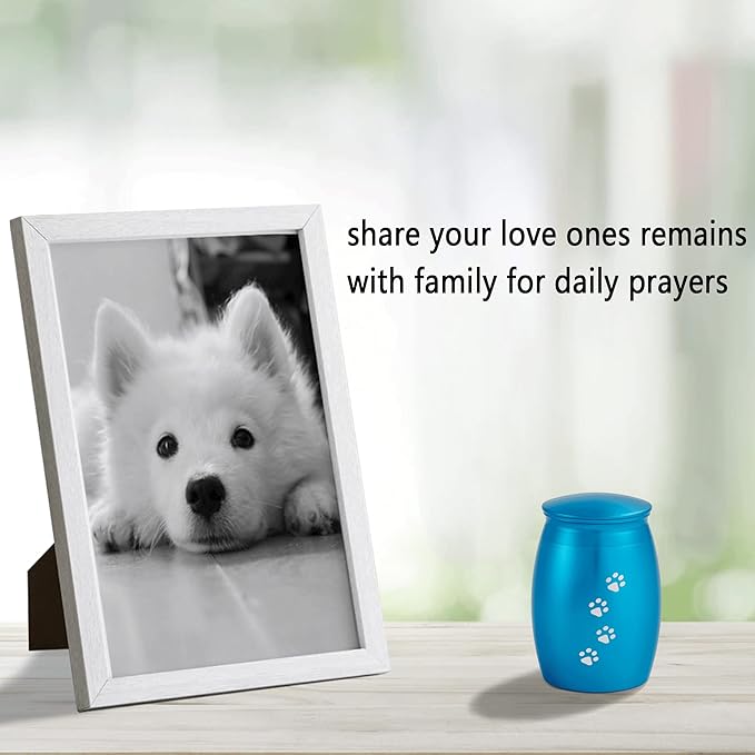 2.67 Inches Small Pet Urns for Memorial Dog or Cat Ashes, Mini Blue Pet Keepsake with Paw Print