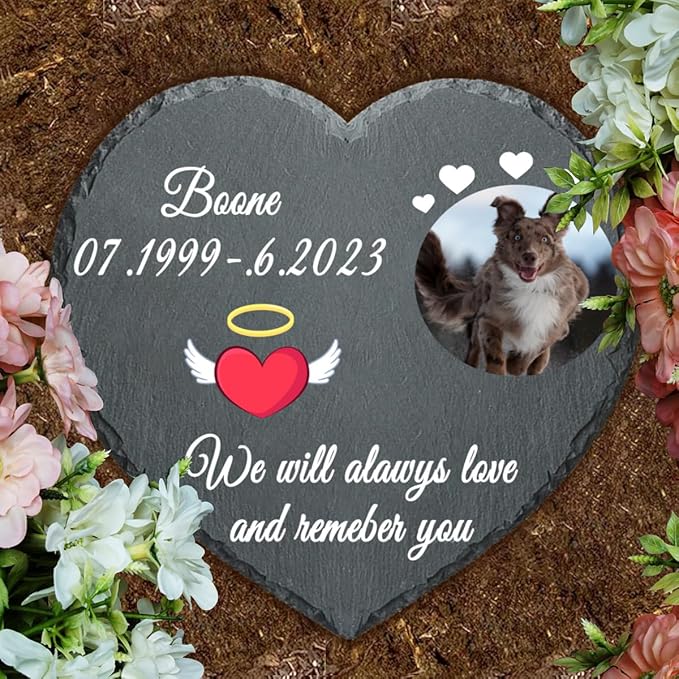 Photo Dog Memorial Stone Outdoor, Pet Memorial Stone, Dog Memorial Heart Shaped Stone, Pet Grave Marker Headstone, Personalized Pet Memorial Gift, Loss of Dog Cat Sympathy Gift