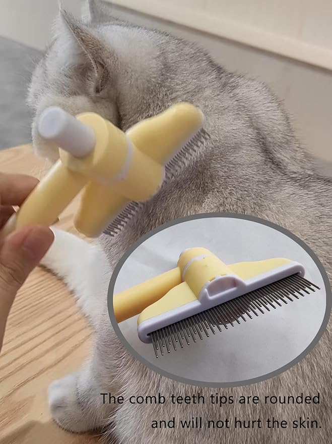 3-in-1 Pet Grooming Kit: Detangling Comb & Self-Cleaning Rotating Brush for Dogs Cats - Stainless Steel Teeth, Slicker Brush Alternative, Tangle Remover, Shedding Tool w/Grooming Mat