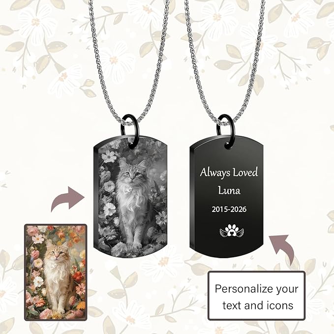 QYH Personalized Dog Ashes Necklace – Custom Pet Ashes Necklace with Photo Text, Keepsake for Dog Loss (Black-JG)
