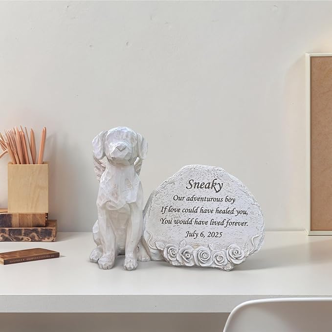 Personalized Angel Wing Dog Garden Memorial Stone Memorial Loss of Loved One Gift Rescue Doggy, Dog Headstone Tombstone for Outdoor Garden Bereavement Gifts for Pet Lovers
