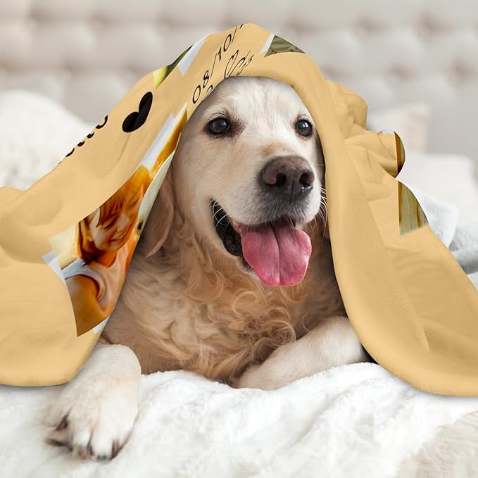 Personalized Pet Memorial Gifts, Custom Throw Blanket with Pet Photo & Name, Customized Pet Memorial Gifts for Loss of Dog Cat, Puppy Bereavement/Passing Away Gifts, Remembrance Gift for Dog Mom Dad