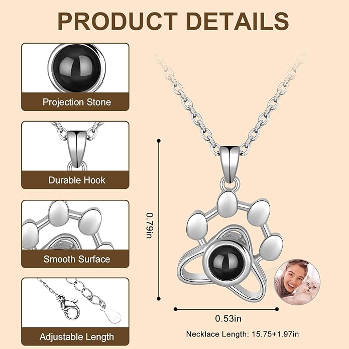 Personalized Projection Necklace with Custom Photo Pendant - Best Gift for Mom, Wife, Girlfriend, or Memorial - Mother's Day, Valentine's Day, Birthday Jewelry Gift