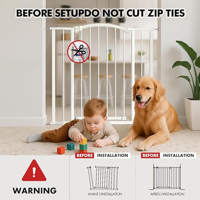 Baby Gate for Stairs and Doorways, 28.5" -40" Adjustable Width, 36" Height, Dog Gate for Doorways with Pressure & Wall Mount Kits, Baby Safety Gate for Stairs, Doorways, and Indoor Use