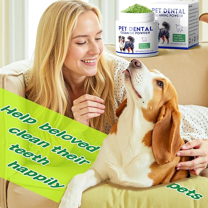 Mimo Style Dog Dental Powder, Dog Teeth Cleaning Powder, Targets Tartar & Reduces Plaque & Bad Breath - Teeth Cleaning Made Easy Eliminate - Meat-Flavored Formulated (Green)