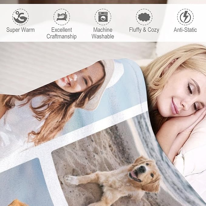 Artsadd Personalized Throw Blanket with Dog Photo,Dogs Memorial Picture Customized Blanket in Loving Cat Pet Dog Memory for Family and Friends Custom Bed Throw Blanket Sympathy Remembrance Gift