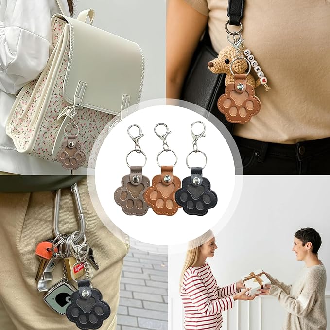 3 Pcs Dog Fur Storage Keychain, Cute Leather Paw Keychain Pet Hair Keepsake Keyring, Unique Memorial Collection Key Chain, Pet Memorial Gifts for Bag Purse Paw Charm Key Holder(Gray,Black,Brown)