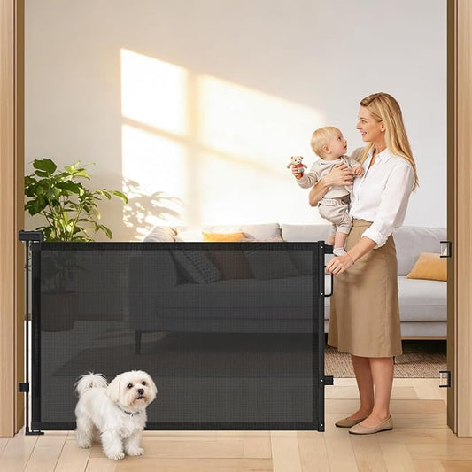 78" Retractable Extra Wide Baby Gates for Doorways, Long Mesh Dog Gate for Large Openings, Indoor Outdoor Pet Gate for Deck Porch Kitchens Hallways, 34" Height, Black