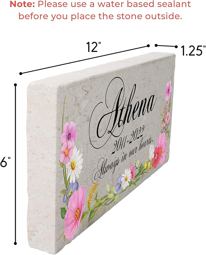 Personalized Pet Memorial Stone, 6x12 Custom Limestone Pet Grave Markers as Keepsake or Pet Remembrance, Thoughtful Pet Loss Gifts for Bereaved Pet Owners, Personalized Memorial Gifts (Athena)