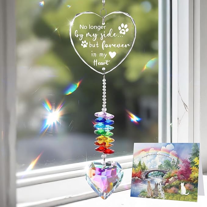 Andthen Dog Memorial Gifts for Loss of Dog, Dog Memorial Crystal Suncatcher with Rainbow Bridge Card