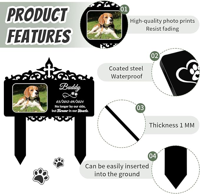 Custom Pet Grave Markers Dog Outdoor, Personalized Pet Grave Marker with Name and Date, Weatherproof Dog Headstone for Graves Outdoor Garden Yard, Pet Tombstones Sympathy Gift for Pet Loss