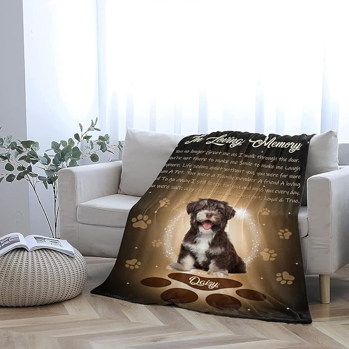 Personalized Dog Memorial Blanket with Photo:Made in USA,Custom Pet Memorial Gifts for Loss of Dog,Cat,Pet,Sympathy Bereavement for Loss of Lover