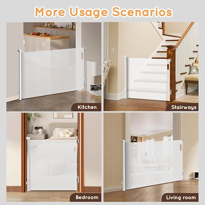Retractable Baby Gate, 38" Extra Tall Mesh Baby Gate with Auto-Tension Design, 55" Wide One-Hand Operation Dog Gates for Doorways and Hallways, Safety Gate for Babies and Pets, White