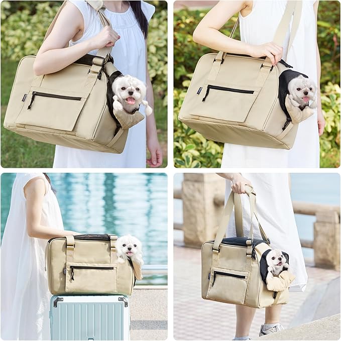Upgraded Dog Purse Carrier for Small Dogs up to 15lbs, Versatile Pet Bag with a Big Pocket, Breathable Mesh & Comfortable Strap, Lightweight Purse Carrier for Regular Outings, Travel, and Vet Visits