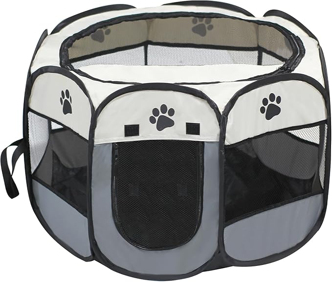 Cat Dog Playpen, Puppy Pet Playpen Indoor for Small Dog Crate Tent Cage Outdoor, Portable Pop Up Dogs Enclosure Kennel with Carrying Case for Dogs/Cats/Rabbits Grey.