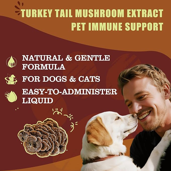 Turkey Tail Mushroom Drops for Dogs & Cats, Relieves Lipoma/Lumps/Bumps & Warts Support, Boost Immunity, Ganoderma Lucidum & Chaga Mushroom: Young Weak & Senior Pets & Low-Vitality & Post-Surgery Pets