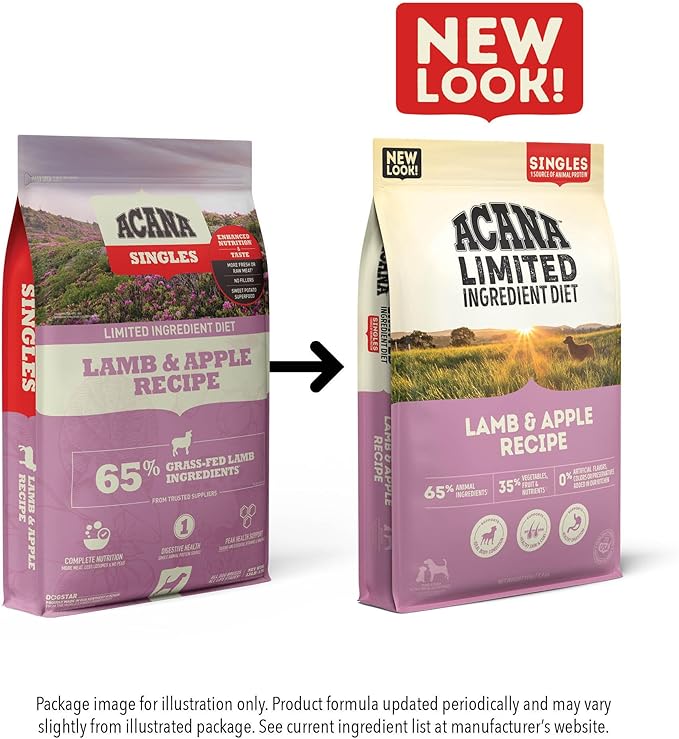 ACANA Singles Limited Ingredient Grain Free High Protein Dry Dog Food Lamb & Apple Recipe 4.5lb Bag