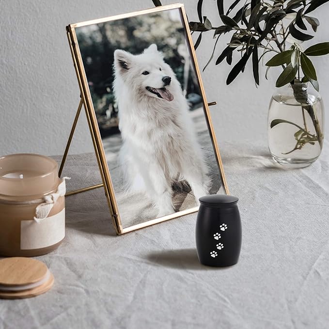 2.67 Inches Small Cremation Urns for Dog or Cats Ashes,Mini Black Pet Ashes Keepsake with Paw Print