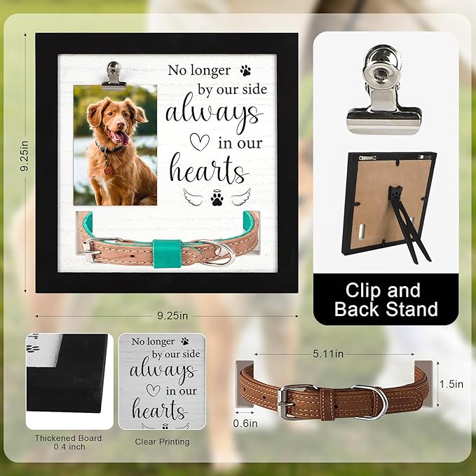Pet Memorial Gifts, Pet Remembrance Picture Frame for Loss of Dog, Memorial Frame with Collar Holder for Pet Passed Away Sympathy Gifts