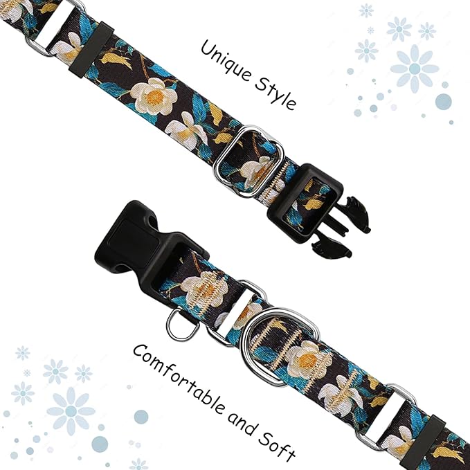 Martingale Collar for Dogs Floral Dog Collars for Small Medium Large Dogs with Buckle Adjustable Soft Nylon Dog Collar (Luxury Golden Flowers, Small)